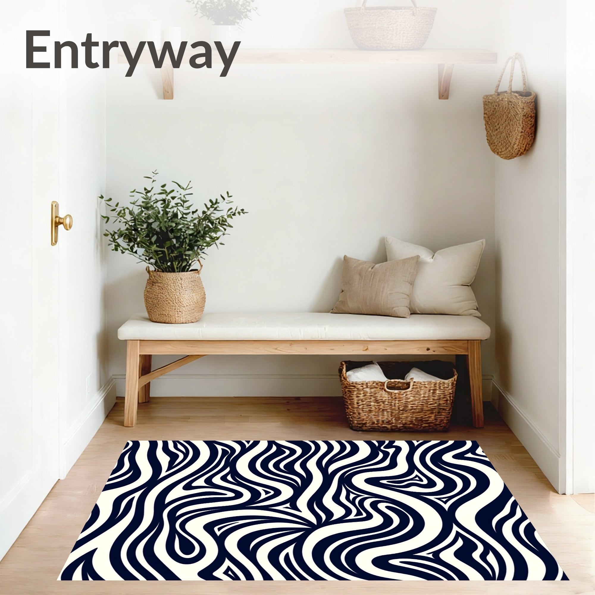 Abstract Wave Ripple Design Modern Contemporary Floor with Flow Motifs (Black) - ODIKA