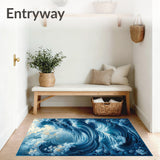 Large Area Rug for Deck Ocean Wave Design(Blue)