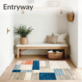 Artisan Tufted with Abstract Beige and Blue Color Blocks(Gray)