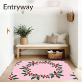 Holly Berry Wreath Motif Yuletide Celebration Decorative Area(Pink)