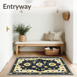 Exquisite Beige Featuring Abstract Floral Motifs in Navy Gold(Blue)
