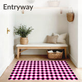 Checkered Gingham Floor Covering with Classic Grid Design(Pink)