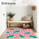 Whimsical Playful Kittens Silhouettes with Abstract Floral Accents(Pink)