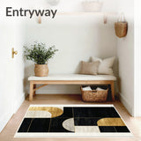 Black & Gold Luxury Textured Indoor Rug(Black)