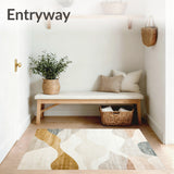 Contemporary Earthy Area with Abstract Wave Motifs and Muted Sand Hues(Beige)