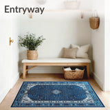 Intricate Abstract Spotted Area with Geometric Blue and Silver Design(Blue)