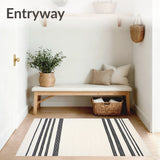 Contemporary Black & Cream Area Clean lined Stripe Design(Beige)