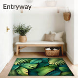 Vibrant Tropical Leaf Area Rug with Emerald Green and Gold Accents(Green)