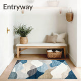 Geometric Flow Abstract with Gray Light Blue Waves and Cream Highlights(Beige)