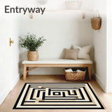 Contemporary Maze Inspired Featuring Interlocking Beige and Black Motifs(Black)