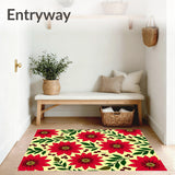 Festive Poinsettia Bloom Indoor Floor Covering with Floral Accents(Red)