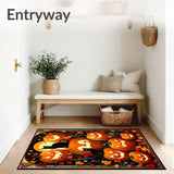 Mystical Pumpkin Harvest Rug Black Cat Autumn Carpet Entrance Decor(Orange)