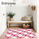 Interlocking Grid Featuring Stylized Botanical(Pink)