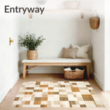 Contemporary Mid Century Area Featuring Checkered Geometric Motifs(Beige)