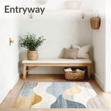 Abstract Contemporary with Layered Beige and Blue Geometric Waves(Beige)