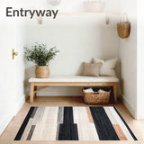 Boho Chic Black and Beige Area Abstract Stripe(Beige)