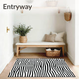 Contemporary Zebra Skin Inspired Non Slip Rug with Dynamic Linear Texture(Black)