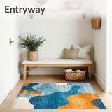 Chic Area with Contemporary Blue Orange Abstract Motif(Blue)