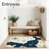 Vintage Nautical Map Inspired Featuring Starfish and Sea Shell Silhouettes(Blue)