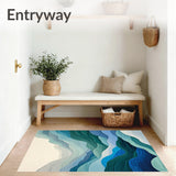 Abstract Ombre Wave Area Rug Multicolour Gradient Washable Carpet(Blue)