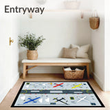 Airfield Runway Play Area Rug Featuring Airplanes And Control Towers(Gray)