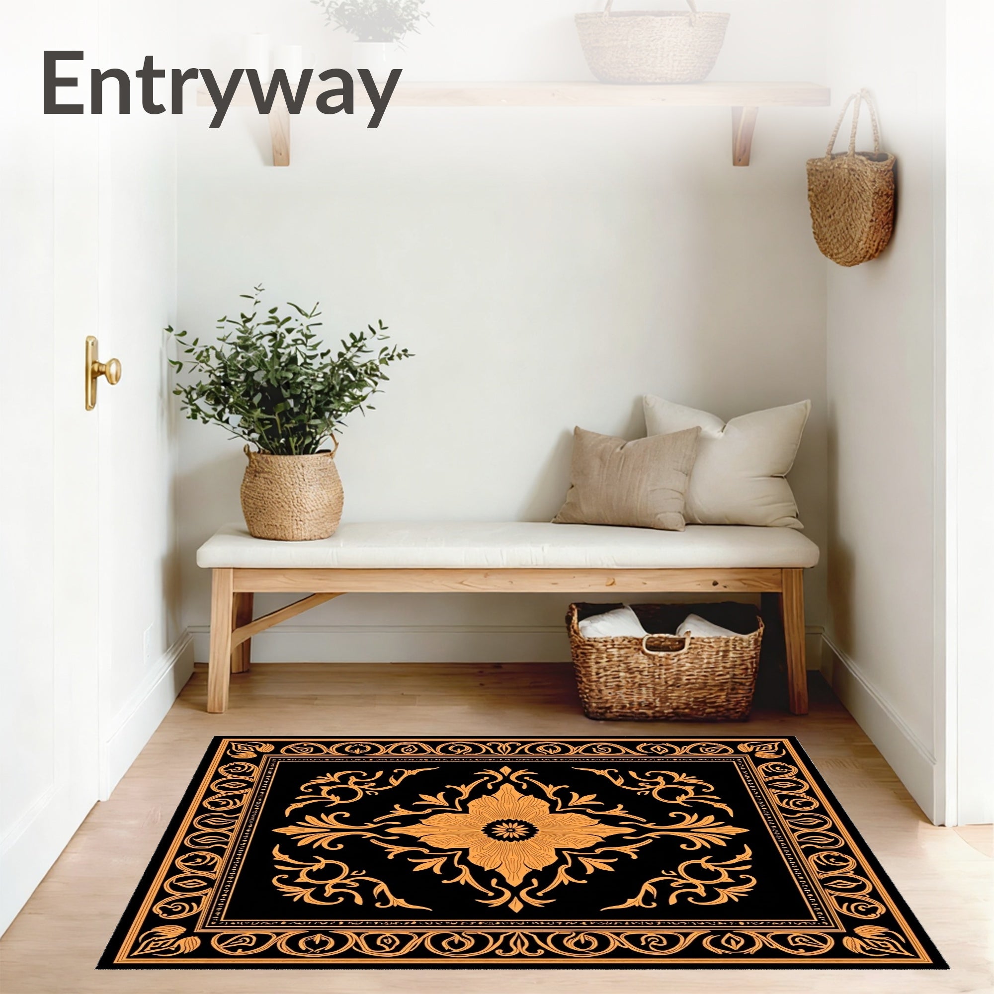 Ornamental Damask Blossom with Faded Scrolls and Interlocking Foliage (Black) - ODIKA