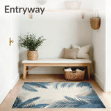 Blue Grey and Beige Botanical Motif Area with Palm Leaves(Blue)