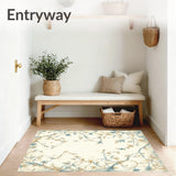 Serene Botanical Wave Area Featuring Light Blue and Beige Floral Swirls(Beige)
