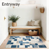 Contemporary Patchwork Beige & Blue Geometric(Blue)