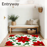 Poinsettia Bloom Doormat with Scarlet Petals and Forest Green Foliage(Red)