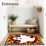 Ghostly Welcome Mat and Seasonal Area Rug Duo for Halloween(Red)