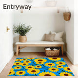 Blooming Helianthus Artistic Floor Covering(Blue)