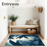 Coastal Retreat Area Rug with Artistic Tropical Foliage and Crisp Leaf Outlines(Blue)