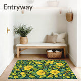 Elegant Floral Area Rug with Vintage Yellow Green Leaf Design(Yellow)