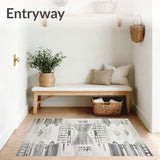 Abstract Grey and Cream Tumble Pattern Rug with Distressed Tribal Motifs(Gray)