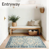 Large Neutral Farmhouse Boho Non Slip Indoor Floor Beige Blue(Beige)