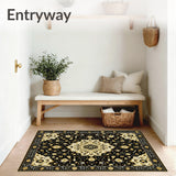 Black Gold Flannel Area Rug for Comfort(Black)