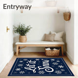 Let It Snow Typography Doormat Elegant Script Lettering Winter Theme(Blue)