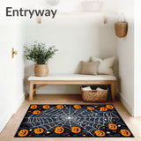 Gothic Pumpkin & Spiderweb Area Rug Non Slip Floor Mat for Seasonal Decor(Black)