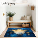 Abstract Boho Area with Deep Blue and Gold Accents(Blue)