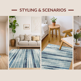 Ultra Soft Area Rug, Non Slip, Stain Resistant, Washable Area Rugs for Living Room, Bedroom, Coastal Breeze Abstract Carpet: Serene Grey-Blue Striped Design for Entryway(Blue)