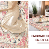 Ultra Soft Area Rug, Non Slip, Stain Resistant, Washable Area Rugs for Living Room, Bedroom, Contemporary Floral Whimsical Vibe(Ivory)