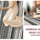 Ultra Soft Area Rug, Non Slip, Stain Resistant, Washable Area Rugs for Living Room, Bedroom, Ebony & Ivory: Striped Cotton Weave Patio Carpet, Casual Style(Black)