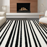 Ultra Soft Area Rug, Non Slip, Stain Resistant, Washable Area Rugs for Living Room, Bedroom, Chic Black White Striped Area Rug for Stylish Entryways and Patios(Black)