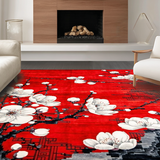 Ultra Soft Area Rug, Non Slip, Stain Resistant, Washable Area Rugs for Living Room, Bedroom, Charming Red and White Blossom Style(Red)