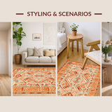 Ultra Soft Area Rug, Non Slip, Stain Resistant, Washable Area Rugs for Living Room, Bedroom, Bold Retro Ethnic Print(Orange)