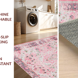 Ultra Soft Area Rug, Non Slip, Stain Resistant, Washable Area Rugs for Living Room, Bedroom, Faded Floral Vintage Elegance(Pink)