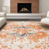Ultra Soft Area Rug, Non Slip, Stain Resistant, Washable Area Rugs for Living Room, Bedroom, Cozy Pastel Ogee Arrangement(Orange)