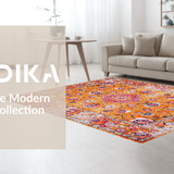 Ultra Soft Area Rug, Non Slip, Stain Resistant, Washable Area Rugs for Living Room, Bedroom, Artistic Distressed Circle Motif(Orange)