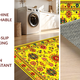 Ultra Soft Area Rug, Non Slip, Stain Resistant, Washable Area Rugs for Living Room, Bedroom, Joyful Multi-Hued Floral Pattern(Yellow)